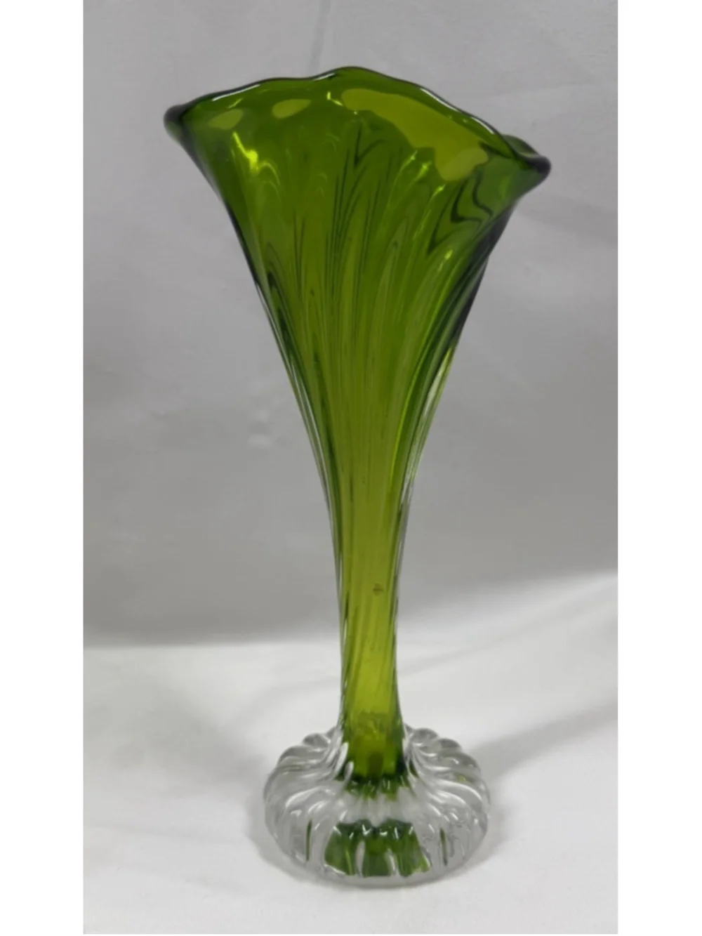 Vintage Handblown Green Glass Vase